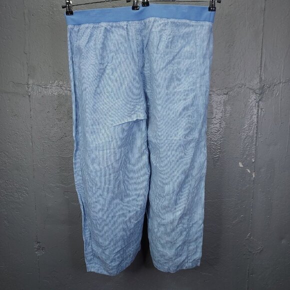 J Jill Love Linen Pants Women's L Blue Stripe Wide Leg Crop Pockets Pull-on 100% - Picture 4 of 13